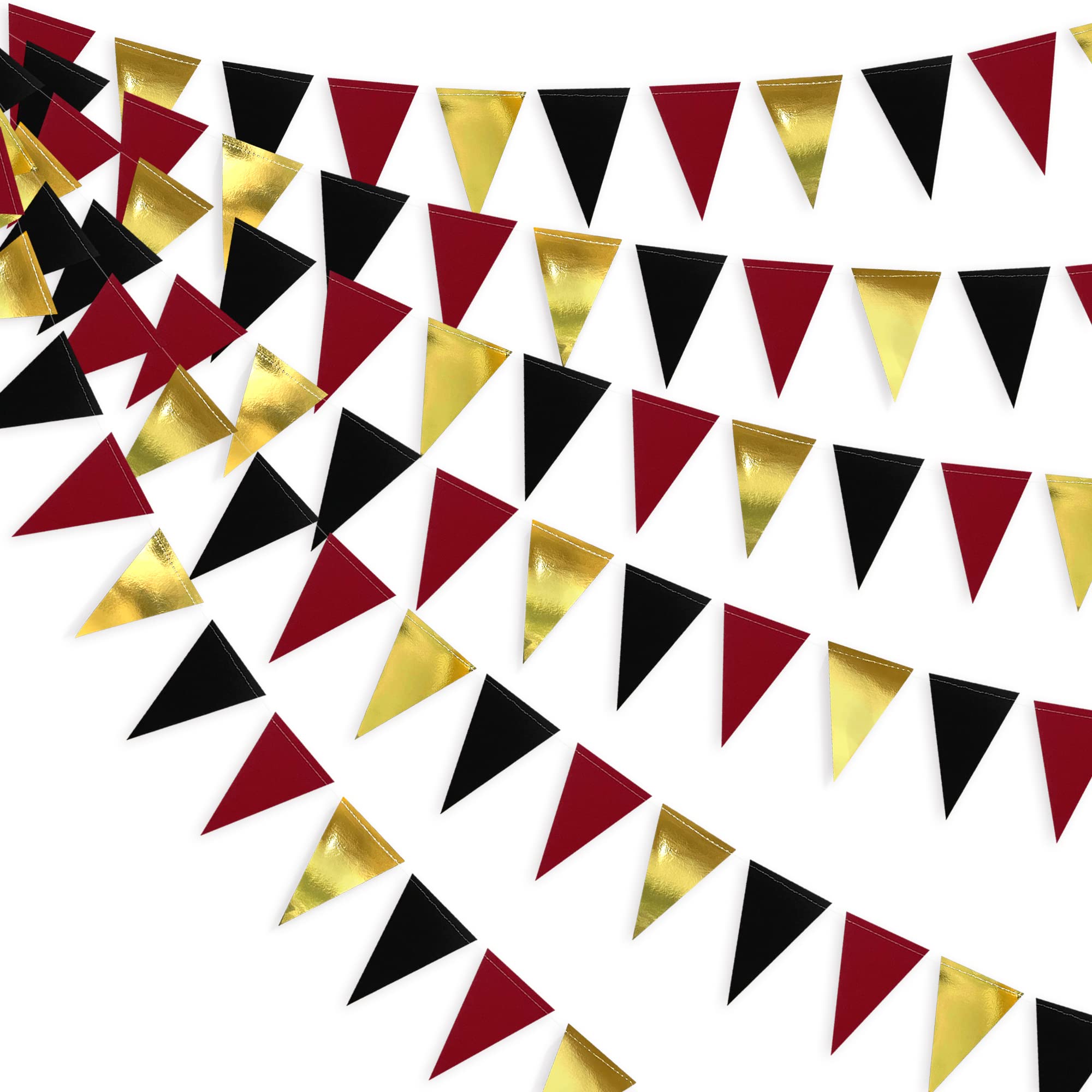 33Ft Dark Red Black Gold Bunting Banner Party Decorations Paper Triangle Flag Pennant Garland for Graduation Wedding Birthday Engagement Bachelorette Anniversary Halloween Christmas Mickey Theme Decor