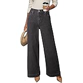 DOKOTOO Women's Casual High Waisted Jeans Stretch Button Wide Leg Loose Denim Pants with Pockets