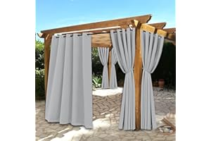 BONZER Waterproof Indoor/Outdoor Curtains for Patio - Thermal Insulated, Sun Blocking Grommet Blackout Curtain for Bedroom, Porch, Living Room, Pergola, Cabana, 2 Panels, 70 x 95 inch, Vintage Silver