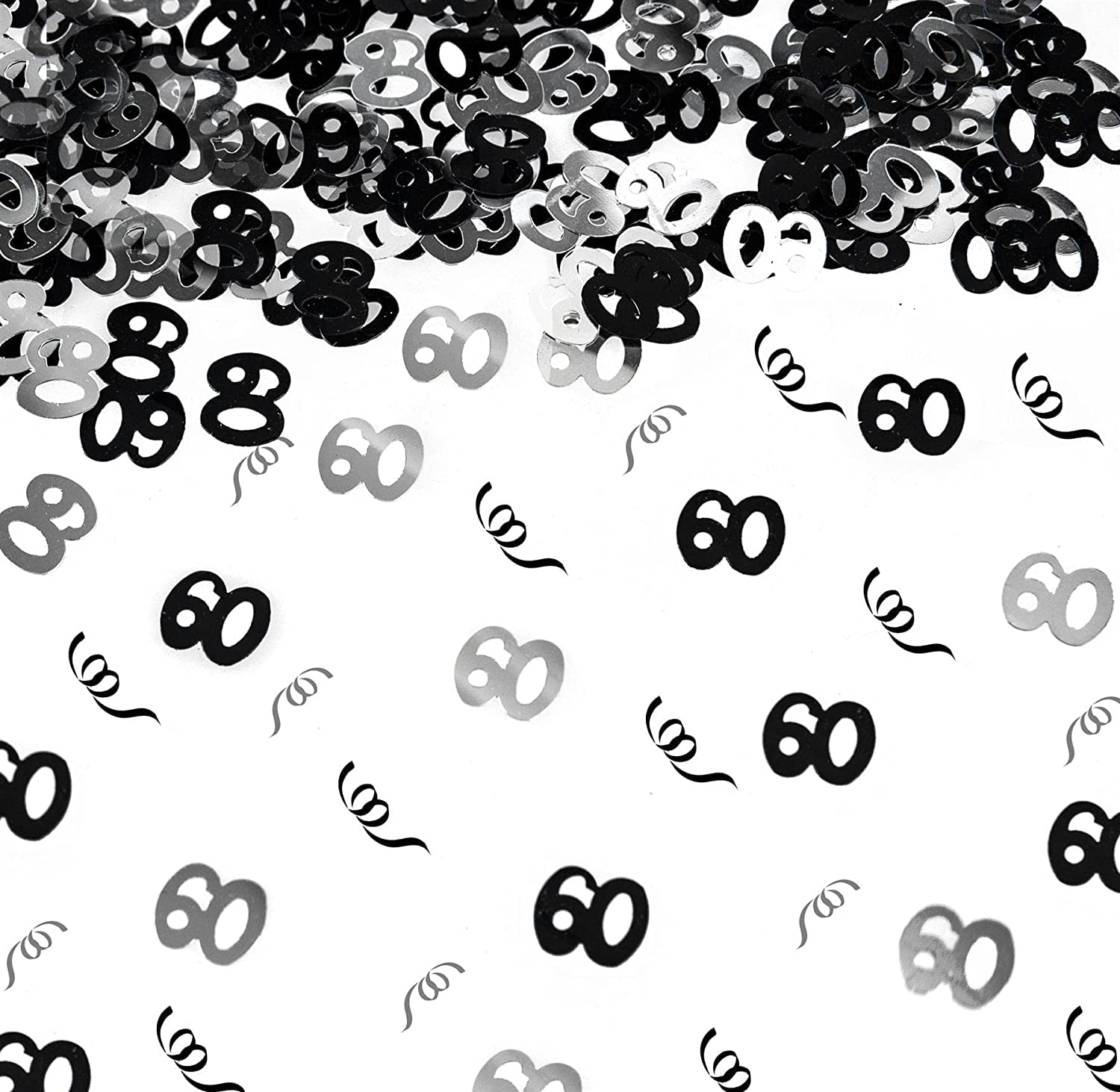 SHATCHI 14 g Black and Silver 60th Birthday Confetti Foil Metallic Glitz Table Scatter Sprinkles Age Bday Party Decorations