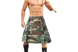 GSGGIG Men's Camo Scottish Outdoor Utility Kilt - 23" Length Pleated Tactical Irish Hybrid Kilt With Pockets