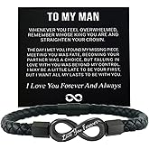 ZCVFA To My Man Infinity Leather Bracelet, Love You Forever and Always Stainless Steel Bracelets Husband Gifts from Wife Valentine Birthday Christmas Fathers Gifts for Him