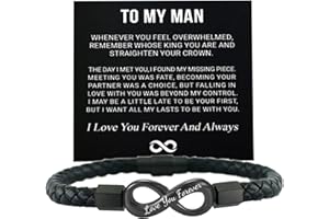 ZCVFA To My Man Infinity Leather Bracelet, Love You Forever and Always Stainless Steel Bracelets Husband Gifts from Wife Valentine Birthday Christmas Fathers Gifts for Him