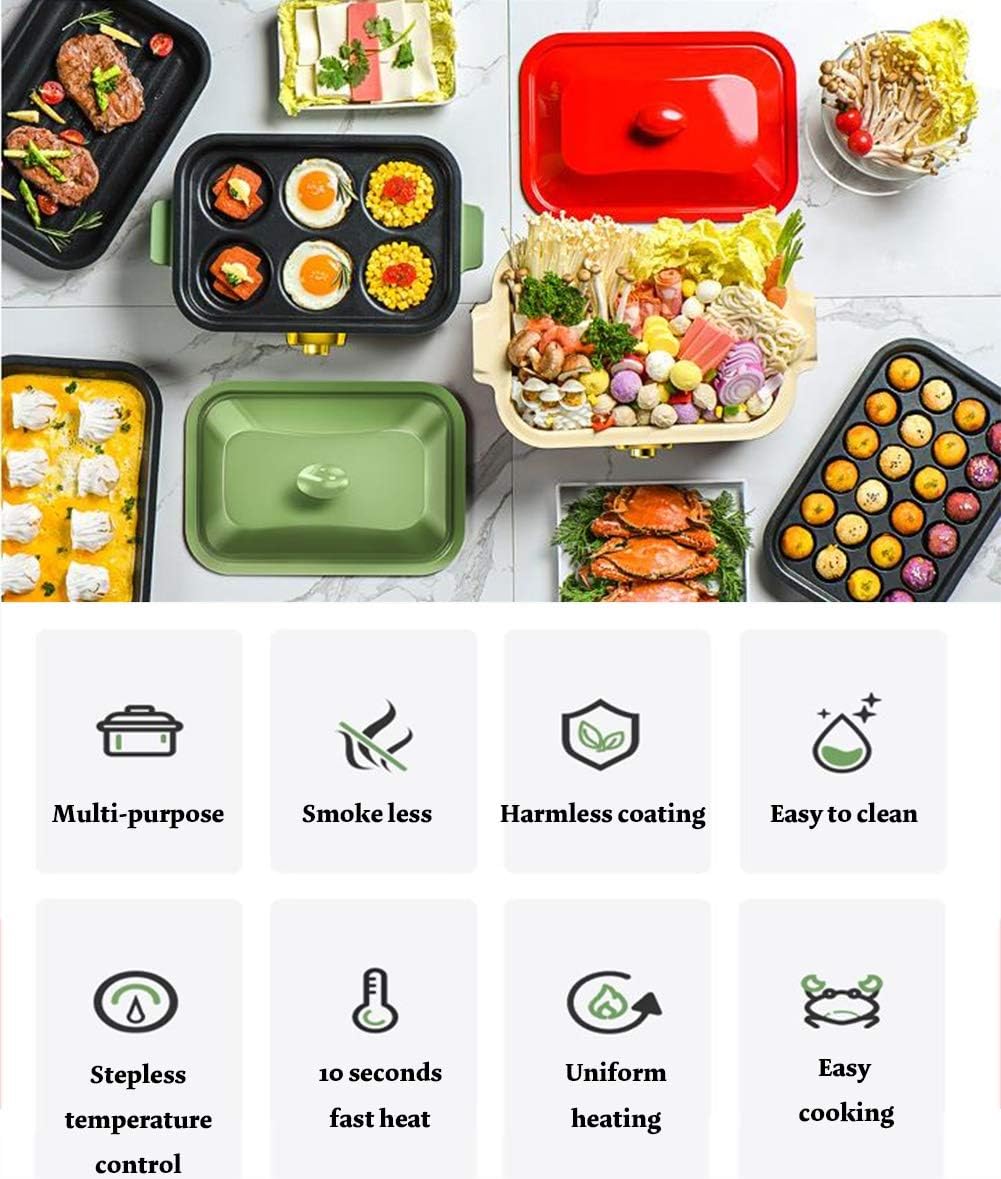 review Electric baking pan Grill Household Cooking 2-5 Interchangeable Skillets for Grilling, Baking Or Dessert Making- Takoyaki, Sandwiches and Much More (Color : 2, Size : B)