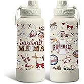 Gifts for Baseball Mom - 34oz Baseball Mama Water Bottle Vacuum Insulated Stainless Steel Tumbler, Leak-Proof, Double Wall Travel Mug for Baseball Lover Player, Christmas Birthday Gift for Women(1 pc)