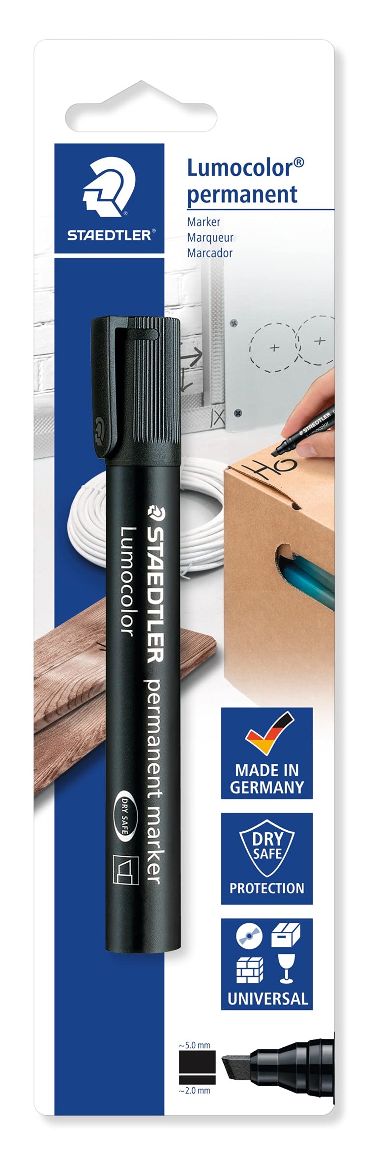 Staedtler 350-9 BKDA Permanent Marker Lumocolor Refillable Chisel Tip Blister Card Pack of 1 Black