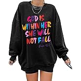 AMWIPE Christian Sweatshirt Women God is Within Her Bible Verse Pullover Religious Sayings Inspirational Long Sleeve Top