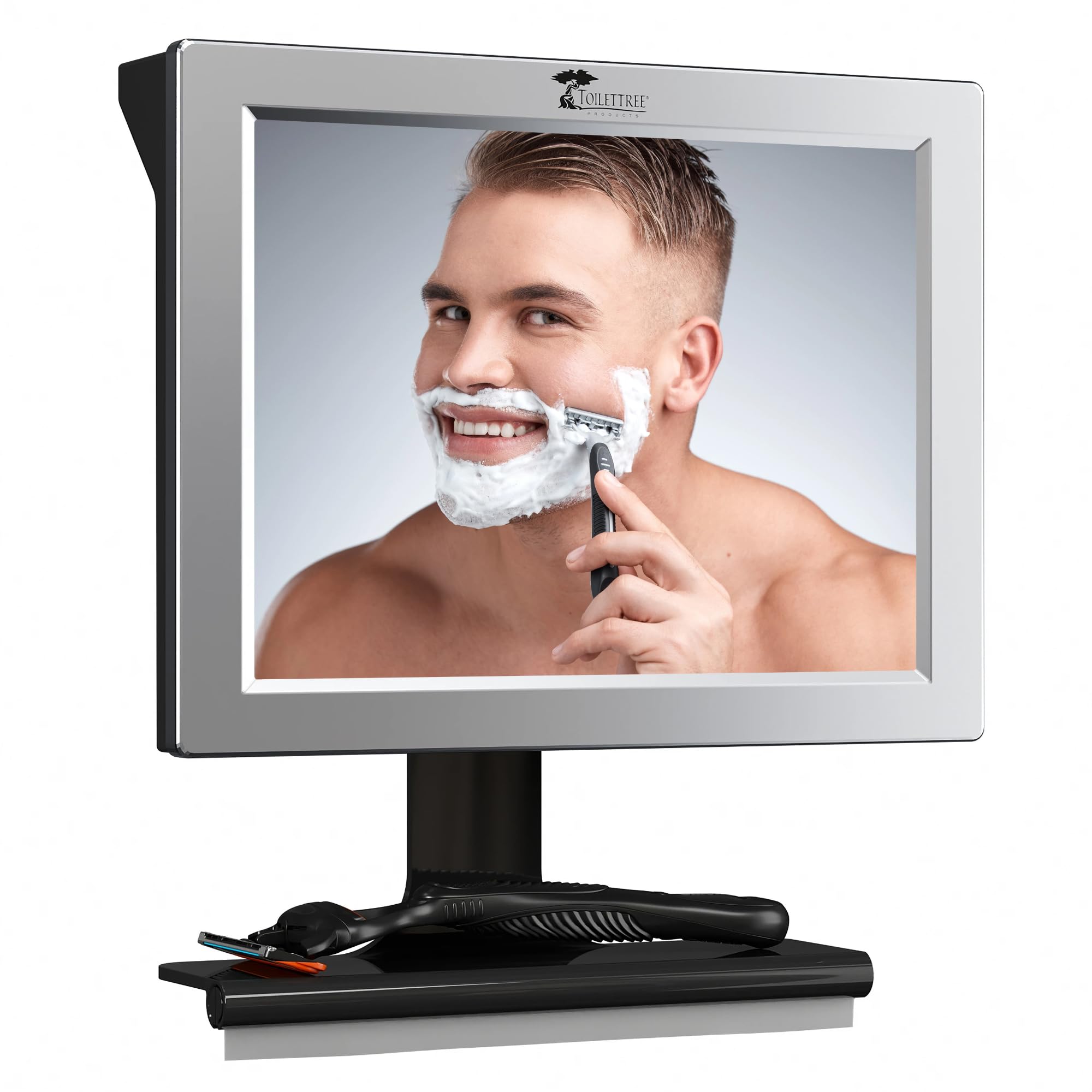 ToiletTree Products Fogless Shower Bathroom Mirror with Squeegee, Silver