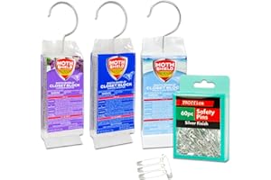 GRAYDON HALL Moth Blocks Closet Variety Pack - Bundle with 3 Moth Shield Closet Blocks Scented Original, Lavender, Fresh Linen Plus Safety Pins | Odor Eliminator