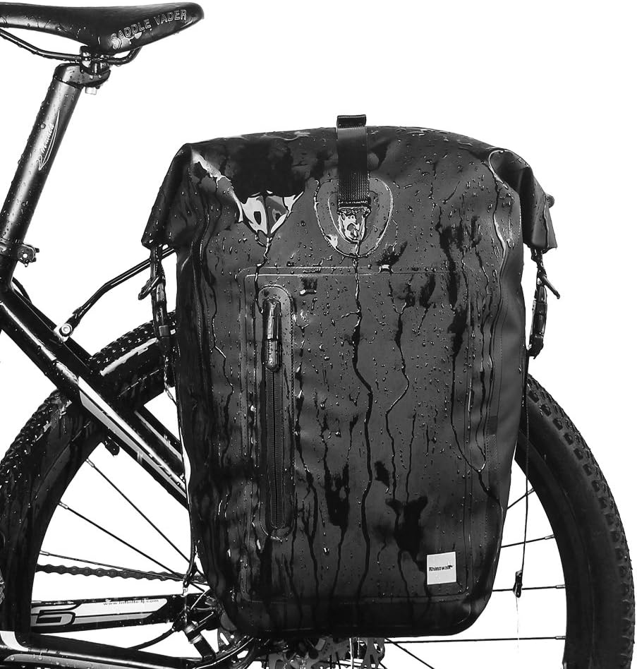 Rhinowalk Rear Bicycle Pannier Bag, 25L Large Capacity Bicycle Pannier Bag Waterproof Mountain Bike Bag Lightweight Bike Pouch, 1000D Polyester,Anti -scratch, Color Black
