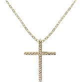 Hiqmic 925 Sterling Silver Cross Pendant Necklace, Cubic Zirconia & White Gold Plated Jewelry Gifts for Women, 16"-18"