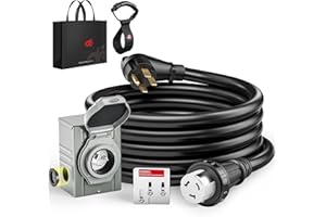 dé 50 Amp Generator Cord 10FT and Pre-Drilled Power Inlet Box & Interlock Kit, 4 Prong Generator Power Cord,125V/250V RV Power Cord, NEMA 14-50P/SS2-50R Twist Lock, 6/3 + 8/1 AWG Wire - ETL Listed