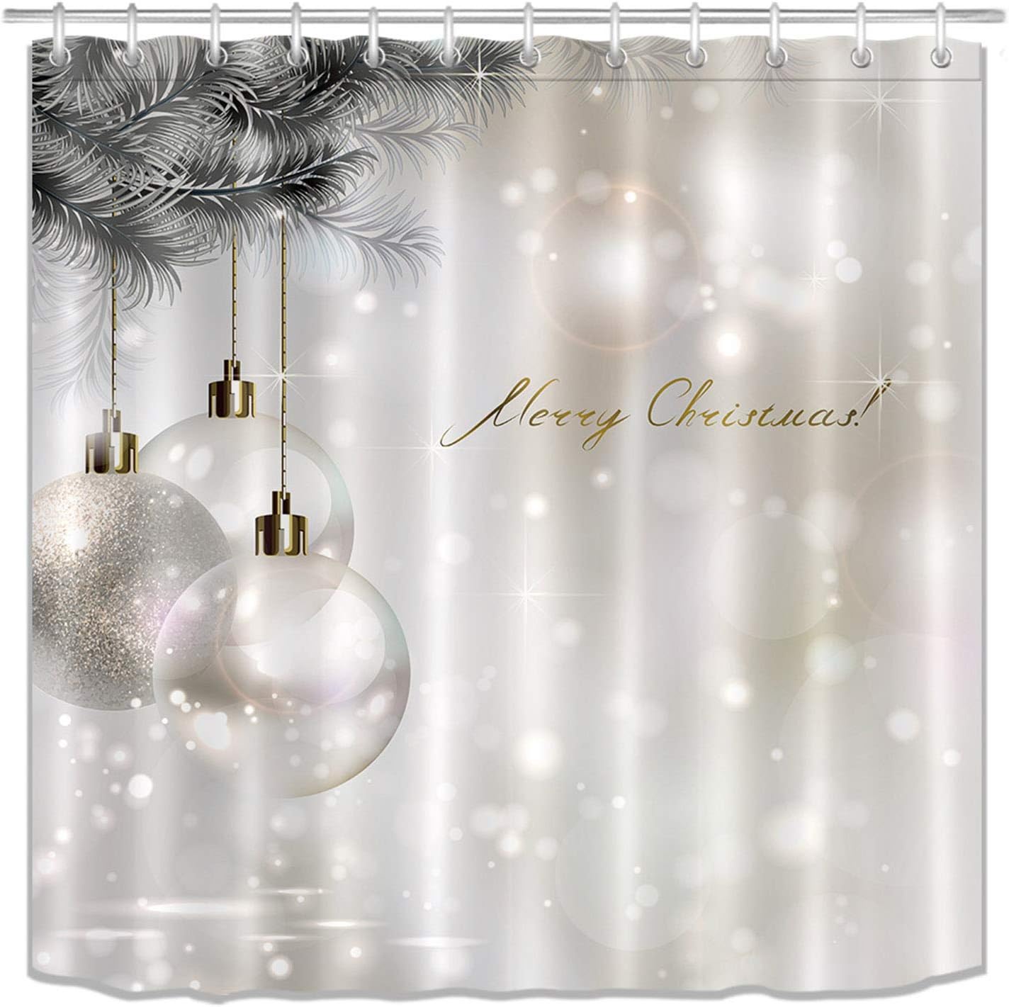 LB Merry Christmas Season Eve New Year Decorative Decor Gift Shower Curtain Polyester Fabric 3D Digital Printing 72x72 Durable White Bubble Balls Tree Pearl Bathroom Bath Liner Set