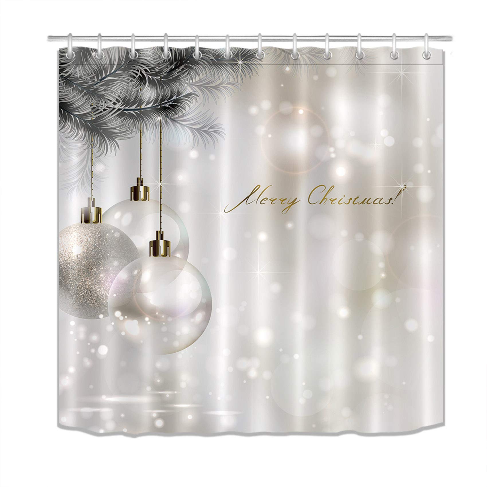 LB Merry Christmas Season Eve New Year Decorative Decor Gift Shower Curtain Polyester Fabric 3D Digital Printing 72x72 Durable White Bubble Balls Tree Pearl Bathroom Bath Liner Set