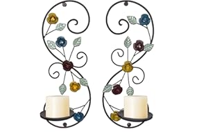 JUCONSIN Wall Sconces Candle Holder Set of 2, Antique Multi-Color Leaf Branch Wall Mount Hanging Metal Wall Candle Holder Candle Sconce for Living Room Dining Room