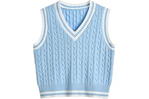Hyipels Women's Sweater Vest,Y2K Sleeveless Pattern Preppy Style Knitted Crop Tank Top for Girl