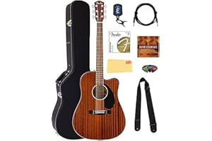 Fender CD-60SCE Solid Top Dreadnought Acoustic-Electric Guitar - All Mahogany Bundle with Hard Case, Tuner, Instrument Cable, Strap, Strings, Picks, Polishing Cloth and Austin Bazaar Instructional DVD