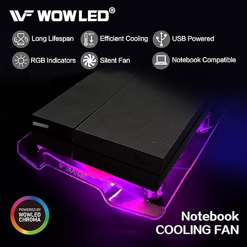 WOWLED PS4 Fan Cooling Station, USB RGB Xbox PS4 Cooling Fan with