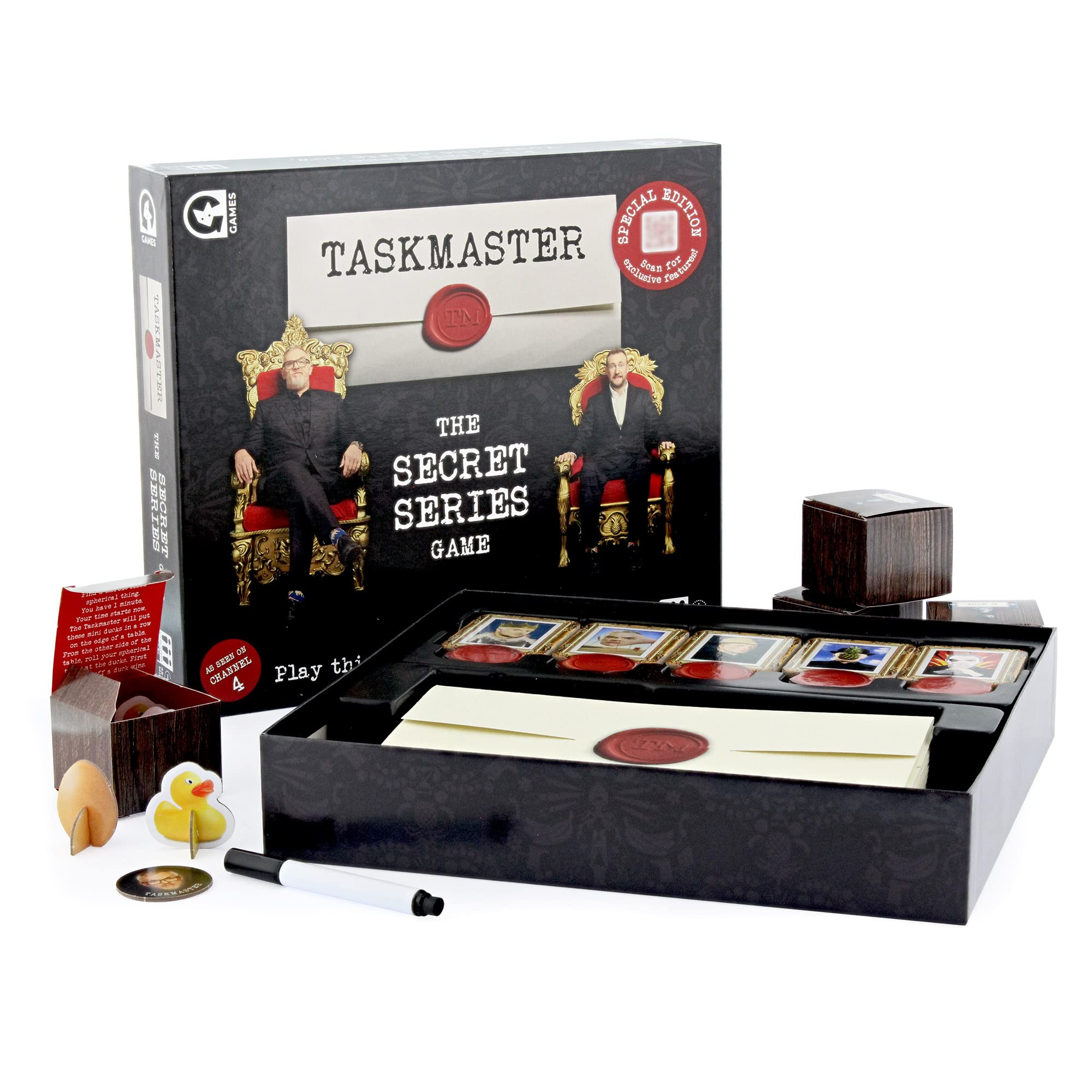 Ginger Fox Taskmaster Board Game | The Secret Series | Ultimate Fan Edition | Silly Challenges | Video Tasks from Alex Horne | Fun Party & Family Challenge Game | Ages 8+ | Great for Groups