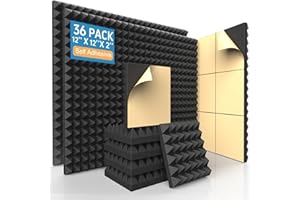 AUSLET 36 Pack Sound Proof Panels Self-Adhesive 12" X 12" X 2" Pyramid Acoustic Foam Panels High Density Soundproofing Foam W
