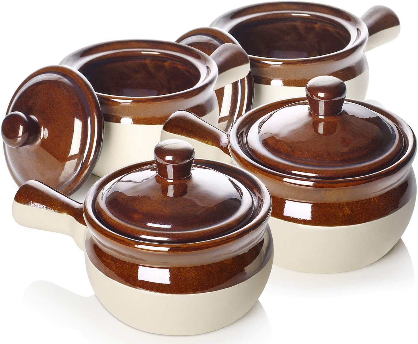 Amazon Com Lifver French Onion Soup Crocks 18oz Soup Bowls With Handles And Lids Ceramic Bowls For Soup Stew Chilli Set Of 4 Soup Bowls