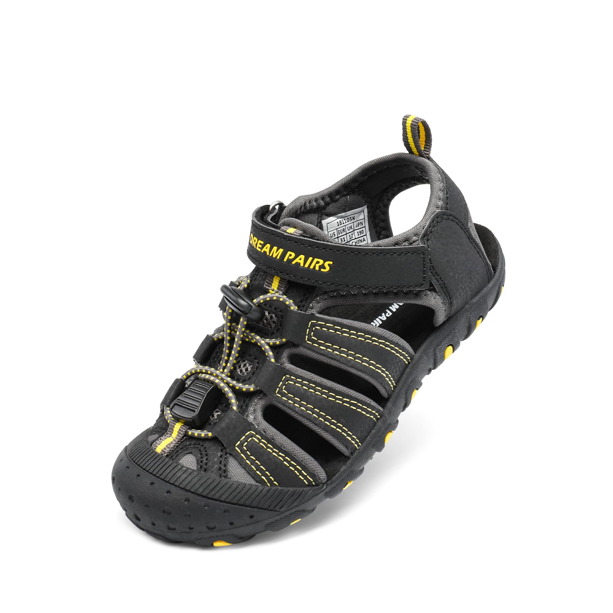 DREAM PAIRS Boys Girls Closed-Toe Outdoor Summer Sport Sandals for Toddler/Little/Big Kid,Size 6 Toddler,Black/Grey/Yellow,181105K Image