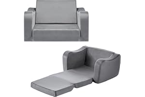 VEVOR 2-in-1 Kids Sofa, Foldable Toddler Soft Couch with Armrests, Made of 28D Sponge & Short Pile, Convertible Toddler Chair