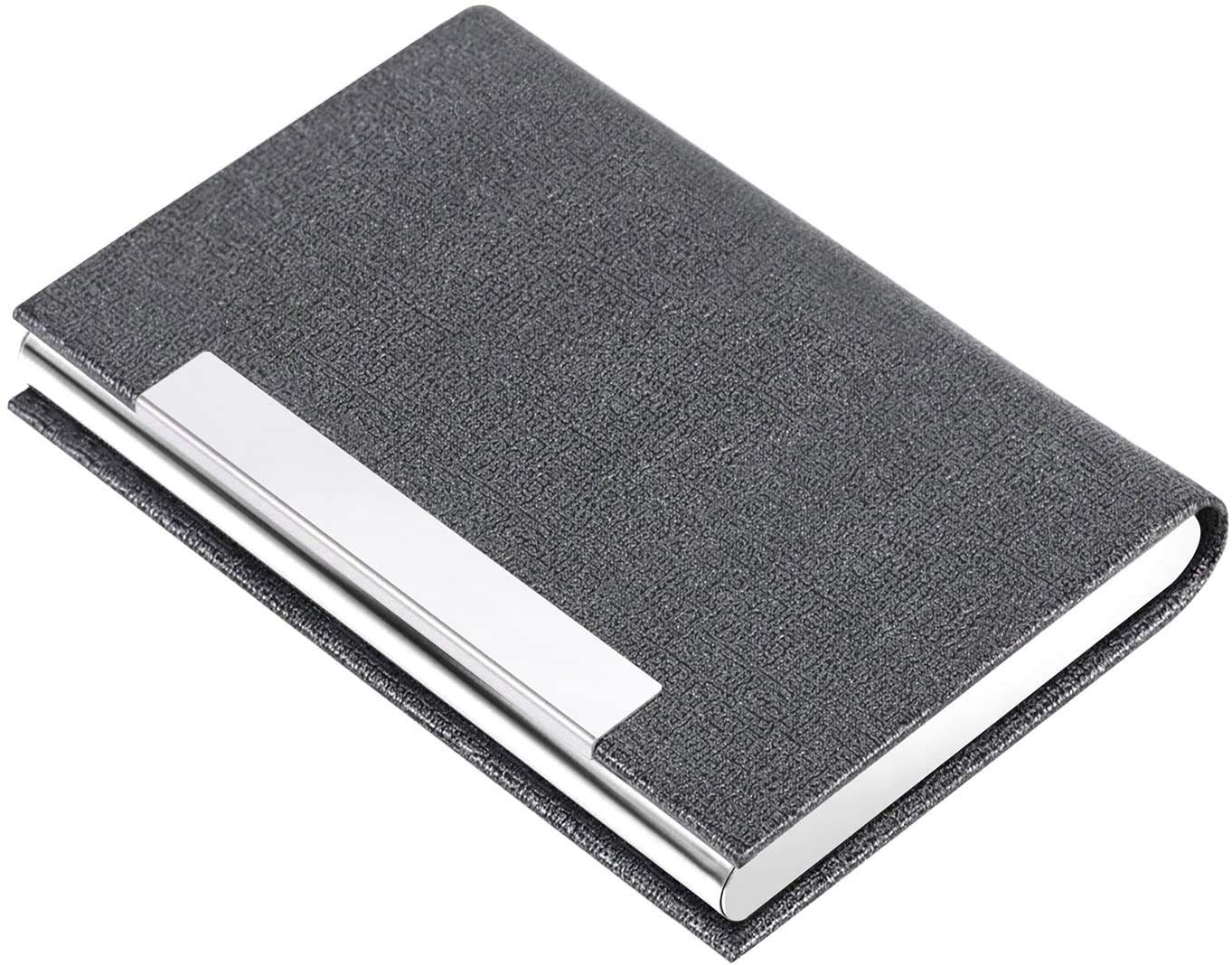 AYCLIF Professional PU Leather Metal Business Card Holder, Unisex-Adults, Grey, Faux Leather & Polyurethane Stainless Steel Construction, 20 Card Slots, Envelope Wallet