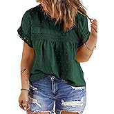 Eytino Women Plus Size Tops Crewneck Short Sleeve Lace Crochet Loose Casual Summer Blouses Shirts(1X-5X)