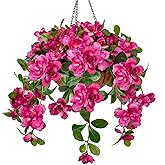 Briful Fake Hanging Flowers with Basket, Artificial Bougainvillea Silk Plants Faux Spring Flowers for Outdoor Front Porch Patio Garden Balcony Decorations(Hot Pink)