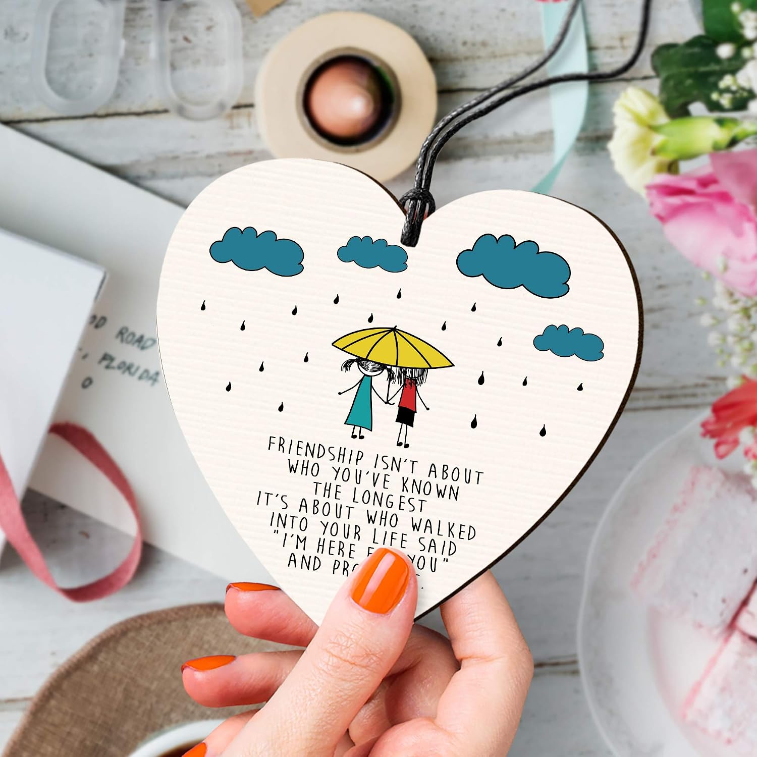 Dorothy Spring Friendship Isn't About Who You've Known The Longest I'm Here For You Hanging Wooden Heart Sign Wall Sign Love Plaque Gift for Friends Inspirational Keepsake Quote - Image 5