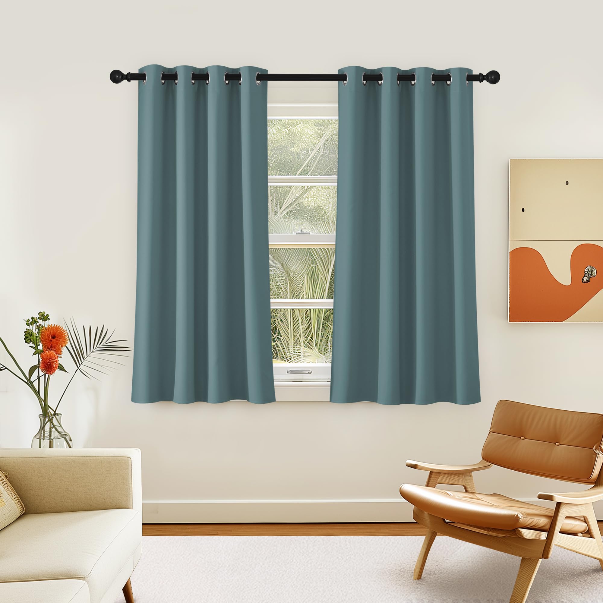 Photo 1 of NICETOWN Room Darkening Short Curtain 54 inches Long for Living Room, Grommet Sound Reducing Thermal Insulated Curtains for Bedroom Nursery Window, 46W x 54L, 1 Piece, Greyish Blue