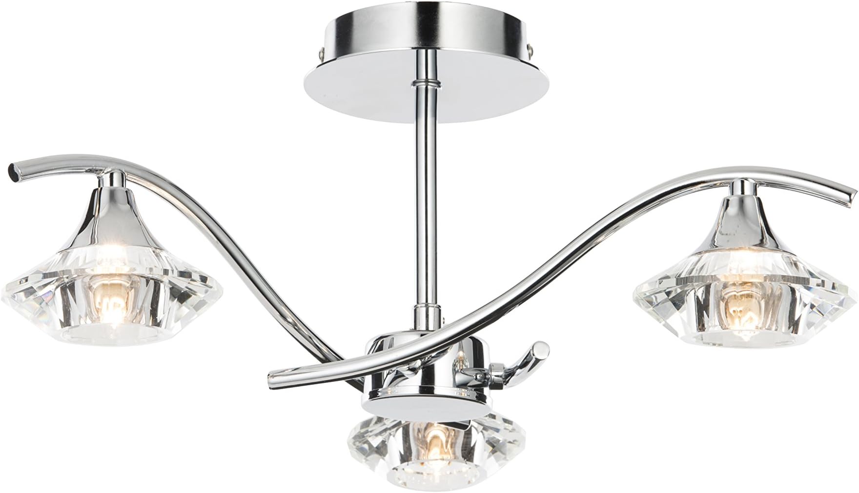 Modern 3 Light Chrome and Crystal Glass Semi Flush Ceiling Light Fitting with Stunning Crystal LED Compatible