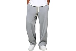Baggy Waffle Pants for Men Casual Elastic Waist Textured Trousers Casual Wide Leg Lightweight Joggers Comfy Sweatpants