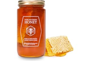 100% Raw Unfiltered Honey With Honeycomb by Pure Southern Honey [1lb] - Authentic, USA - Made Gallberry - Pure Unheated - Non - GMO, Unsweetened, Sugar - Free, Real American Honey With Comb