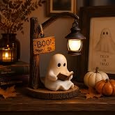 Halloween Night Light Reading Ghost Figurine Statue Cute 3D Ghost Statue Figurine for NightLight Gifts Halloween Ghost Resin Sculpture Party Unique for and Adults Holiday Decorative