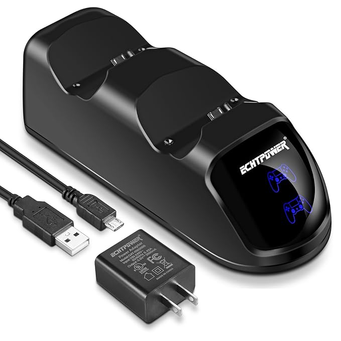 PS4 Controller Charger with USB Wall Adapter, PS4 Charging Dock, Dual