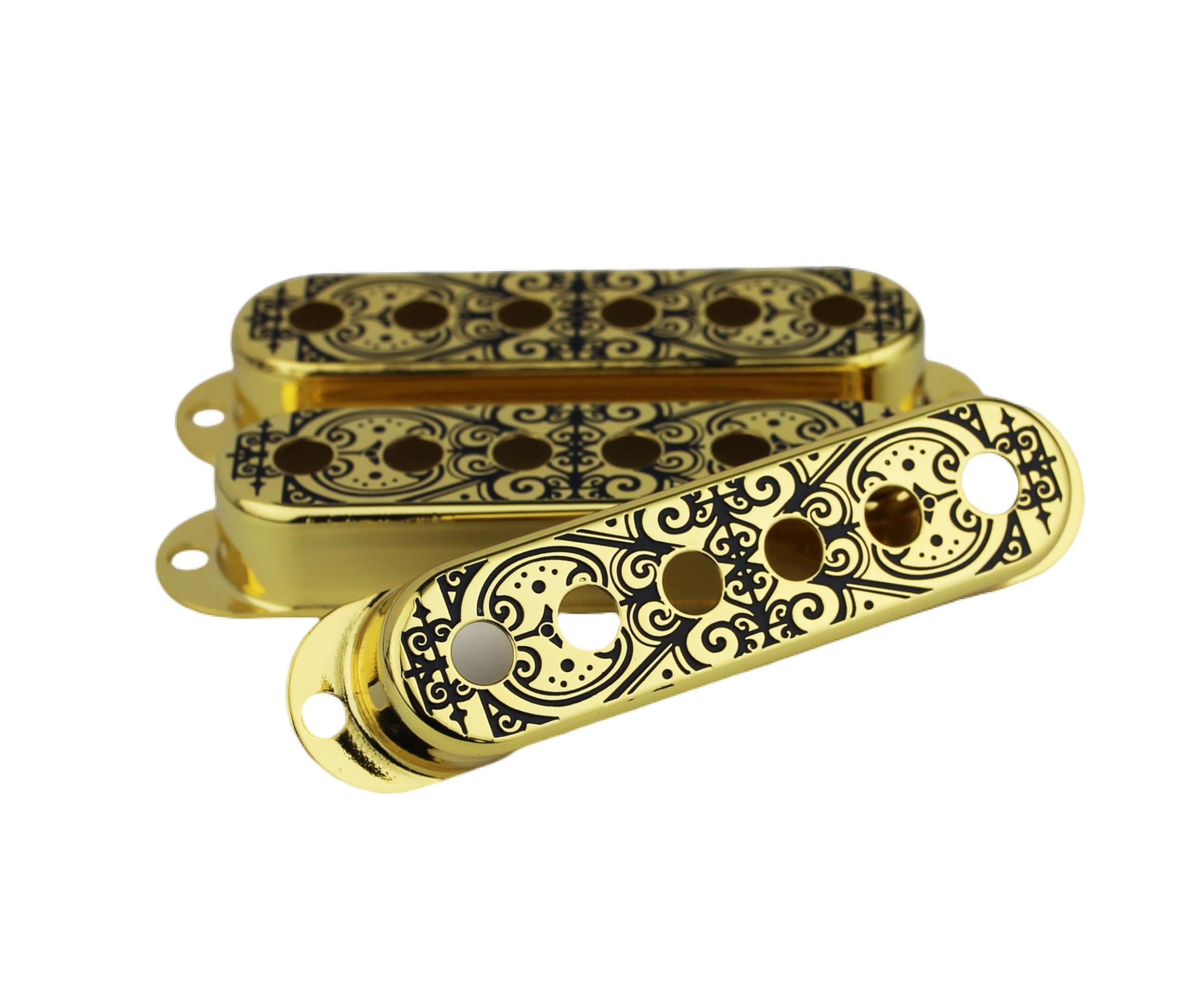 Guyker 3Pcs Single Coil Guitar Pickup Covers (52mm Pole Spacing), Copper Pickup Mounting Ring Set Guitar Accessories Replacement Part, (PS004, Gold)