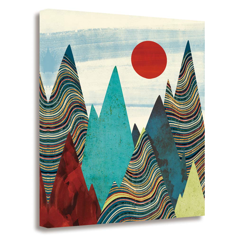 Geves Geometric Chevron Stripe Mountain Sunrise Canvas Prints Modern Abstract Wall Art For Bedroom Living Room Framed Ready To Hang Home Decor Green Amazon In Home Kitchen