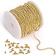 Gold Ball Bead Chain - 2.0mm, 50ft 18K Gold Plated Stainless Steel Ball Chain Spool - 30 Connectors for Jewelry Making, Necklaces, Key Chains, Dog Tags