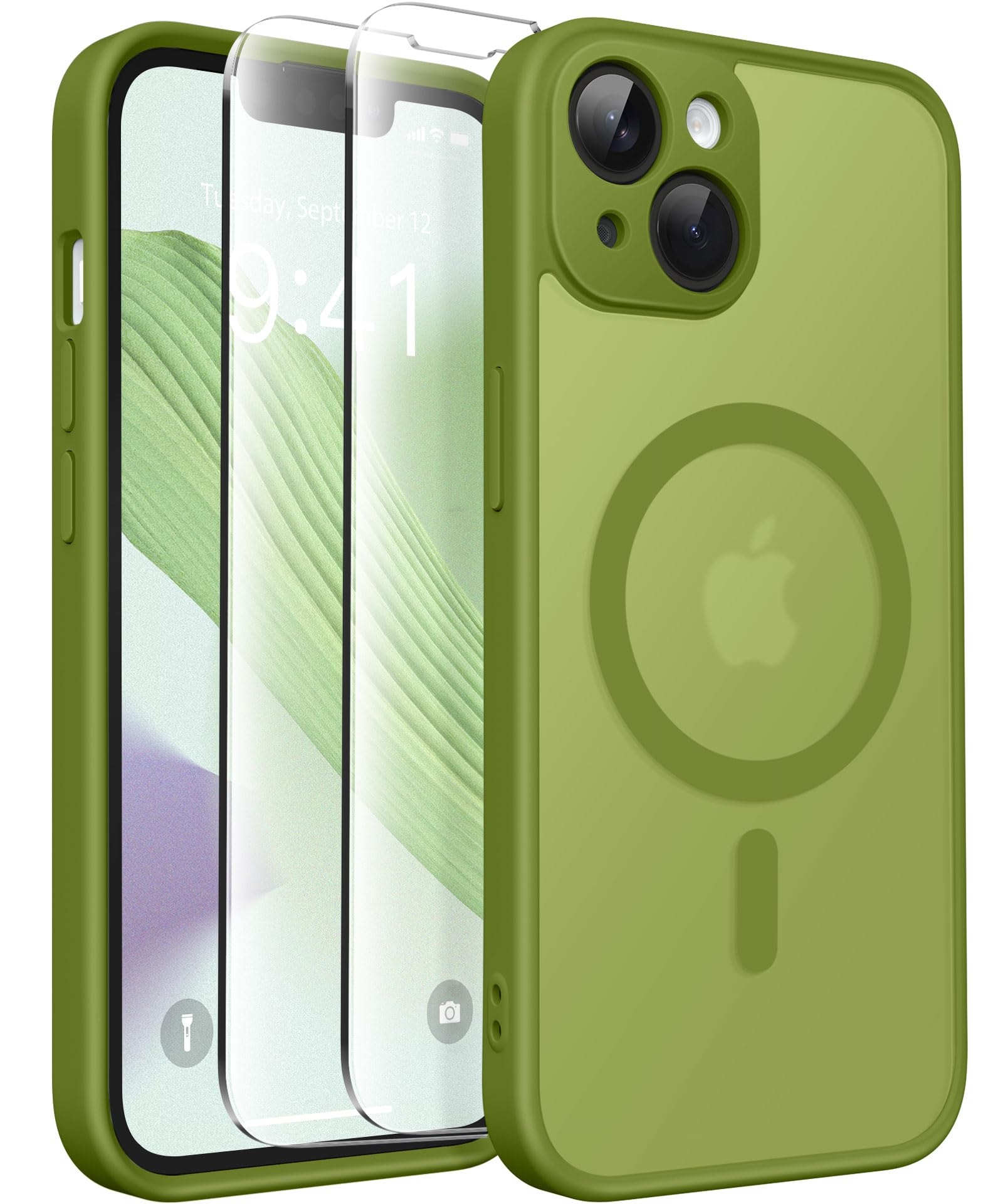 CAPRARO Magnetic for iPhone 14 Case, [Compatible with MagSafe] [Full Camera Protection] [14FT Drop Protection] Shockproof Protective Slim Translucent Matte Phone Case iPhone 14, Cedar Green — image 1