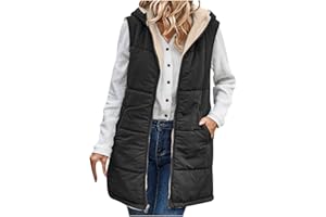 JPVDPA Women Sleeveless Hooded Jacket Reversible Sherpa Vest Zip Up Padded Gilet Coat Warm Fleece Lined Vest with Pockets