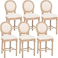 ABET Bar Stools Set of 6, Seat Height 26.3-Inch French Country Barstools with Upholstered Back, Farmhouse Counter Height Chairs with Solid Wood Frame & Beige Linen Cushion for Dining Room, Kitchen
