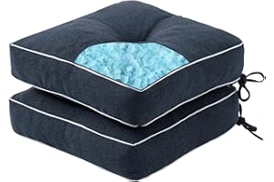YZ HOME 2 Pack of Chair Cushions for Dining Chairs, Kitchen Chair Pads with Shredded Blue Memory Foam Filling, Indoor Outdoor Chair Seat Cushions with Ties, 18 x 18 X 5 Inches, Navy