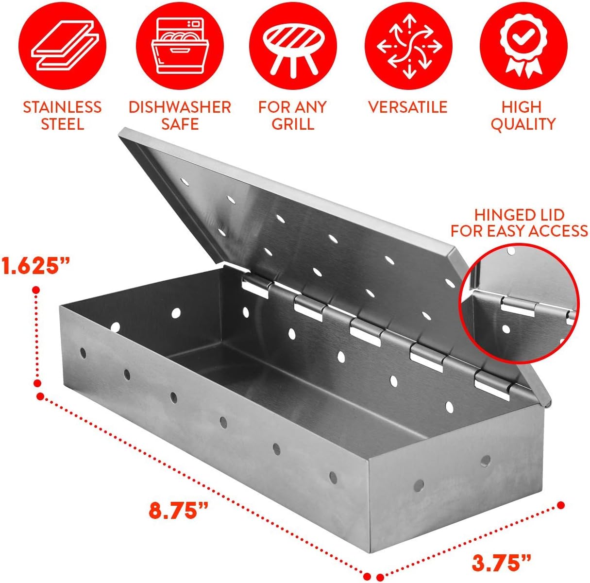 Kaluns Smoker Box, Gas Grill Smoker Box or Charcoal Grill Box, Works with Wood Chips, add Delicious Smoked Flavor to Your Meat, Hinged Lid Thick Stainless Steel Warp Free Grill Accessories: Garden & Outdoor