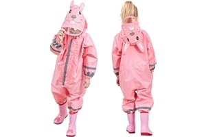 SSAWcasa Toddler Rain Suit, Kids Muddy Play Buddies One Piece Hoodie Rain Jacket Coat Poncho Gear Coverall Baby Girl Boy