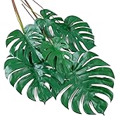 Lcuasc 6pcs Artificial Monstera Leaves with Long Stem,Fake Tropical Palm Leaves for Hawaiian Luau Jungle Party Home Wedding Decor (Mix- S | M | L)