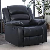 EBELLO Faux Leather Manual Recliner Chair, Classic Recliner Single Sofa with Overstuffed Arms and Back Single Reclining Couch for Living Room, Bedroom, Black