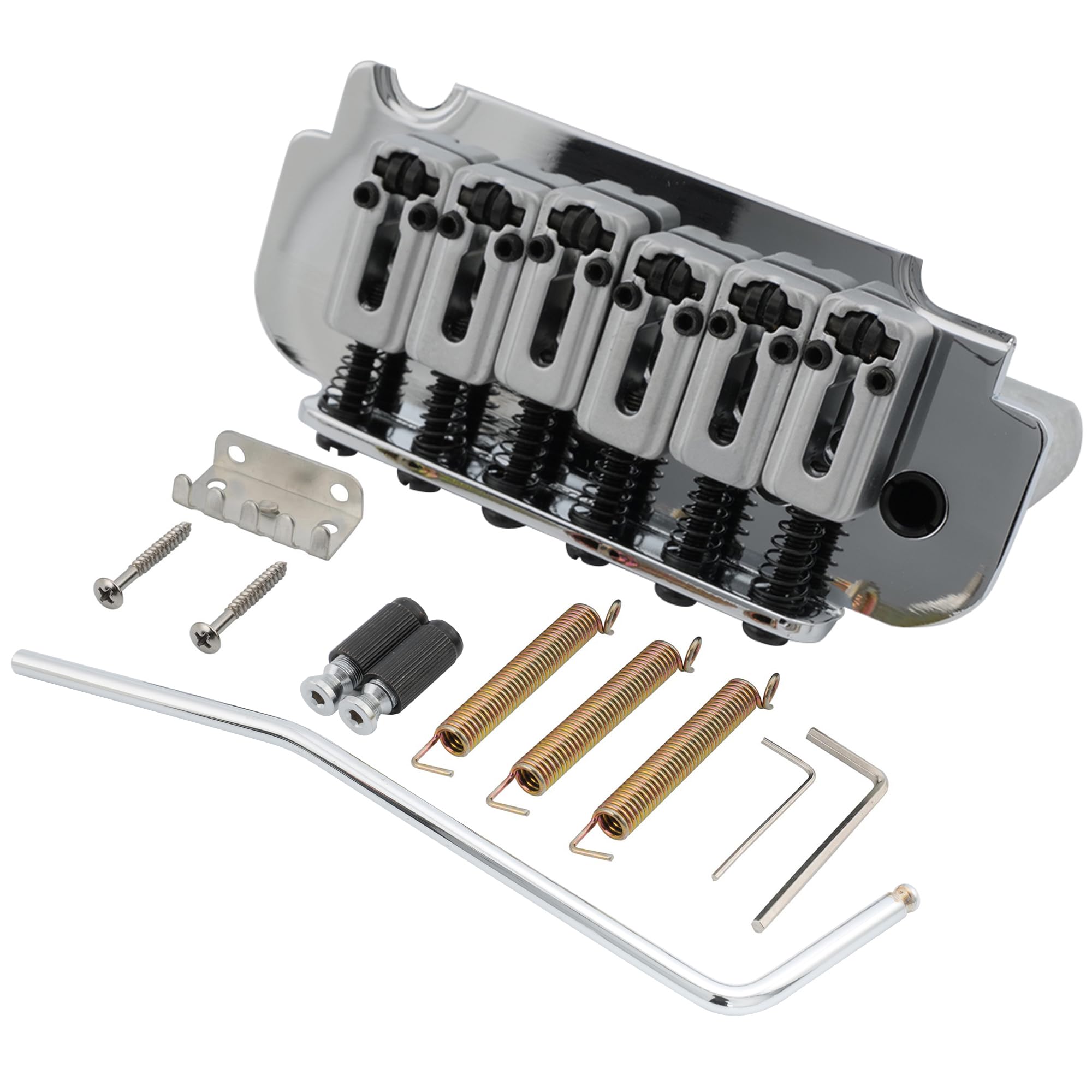 Musiclily Pro 54mm Roller Saddles 2-Point Tremolo Bridge for Import Strat Style Electric Guitar, Chrome