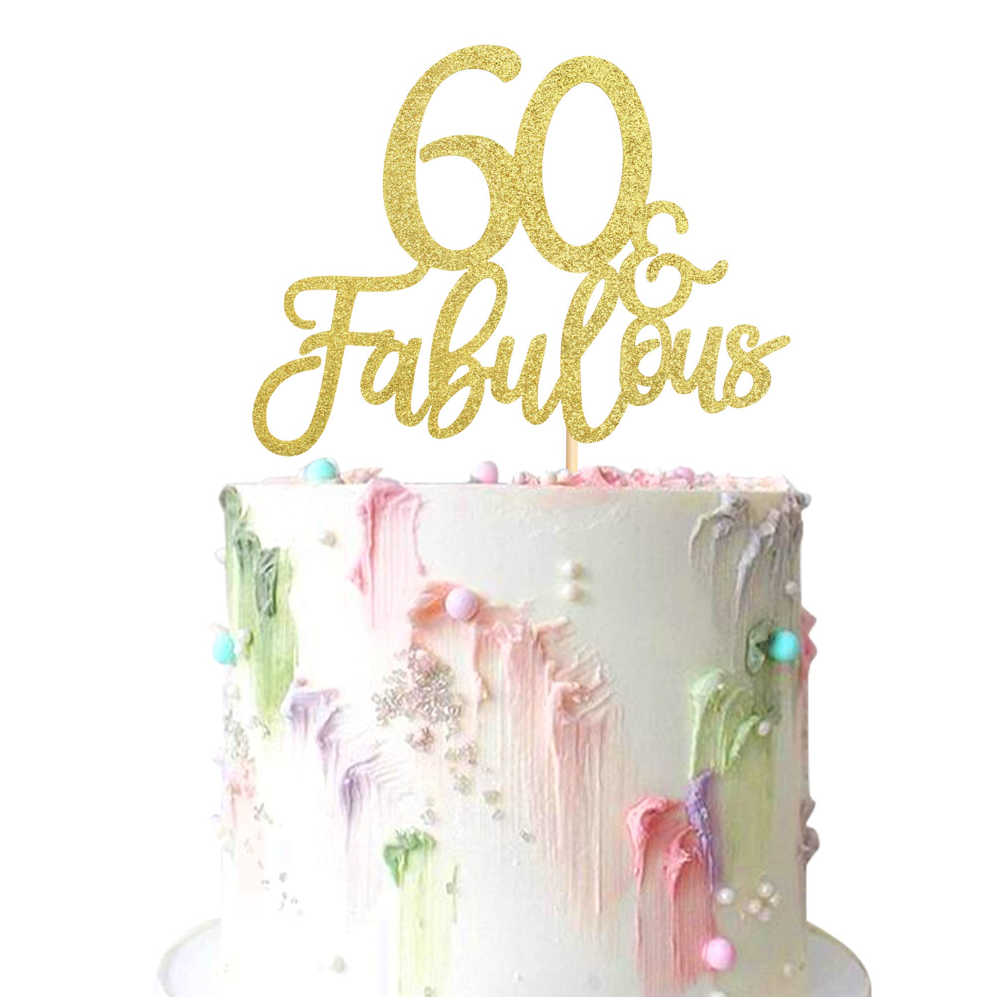 Gold Glittery 60th Birthday Cake Topper - Fabulous 3 Pack Decorations